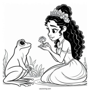 Tiana Talking To Frog Prince Naveen Coloring In