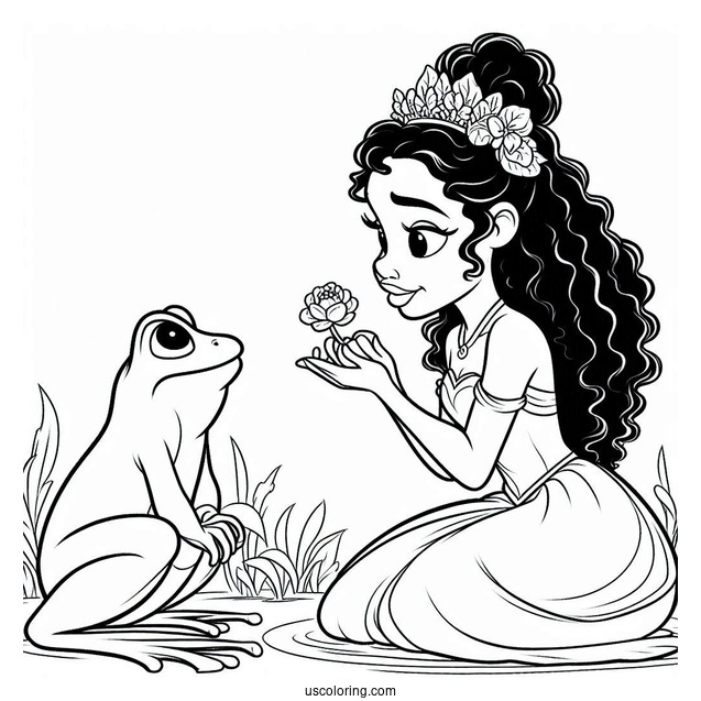 Tiana Talking To Frog Prince Naveen Coloring In