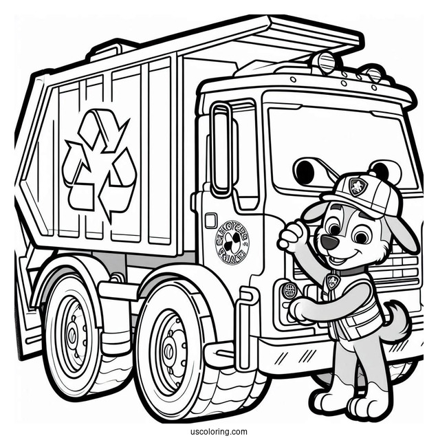 Rocky With Recycling Truck Coloring Page