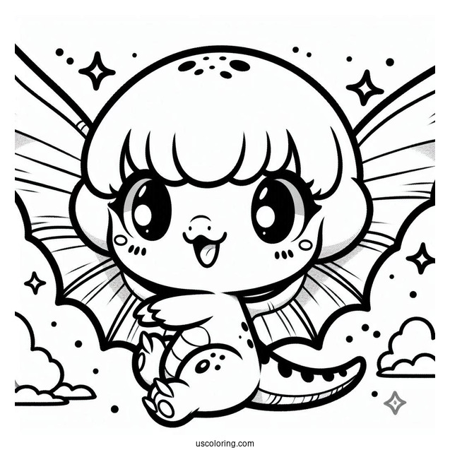 Kawaii Pterodactyl Coloring Page For Kids
