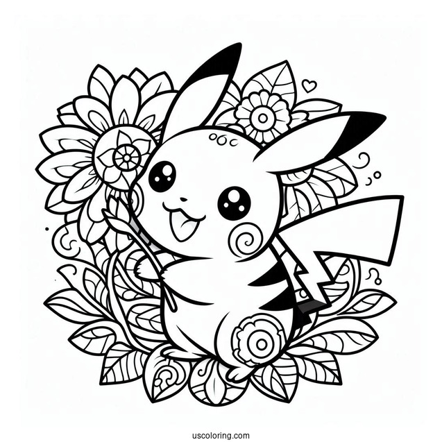 Waving Pikachu Flower Mandala Coloring Sheet