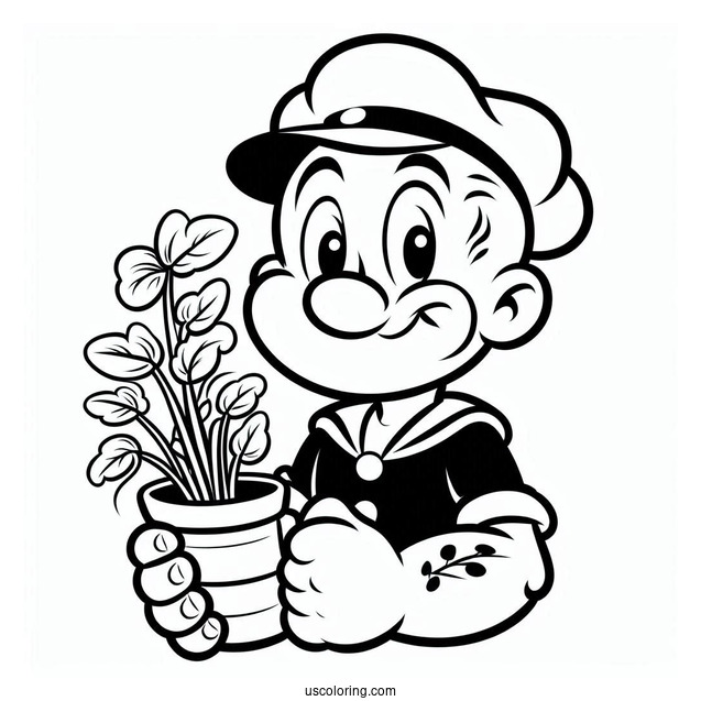 Popeye Coloring Page Holding Watercress