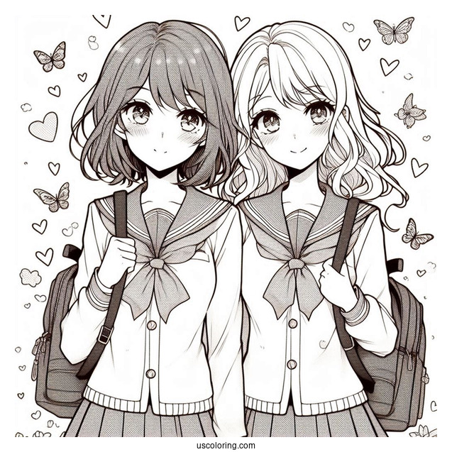 Manga Coloring Page Of School Days High School Couple
