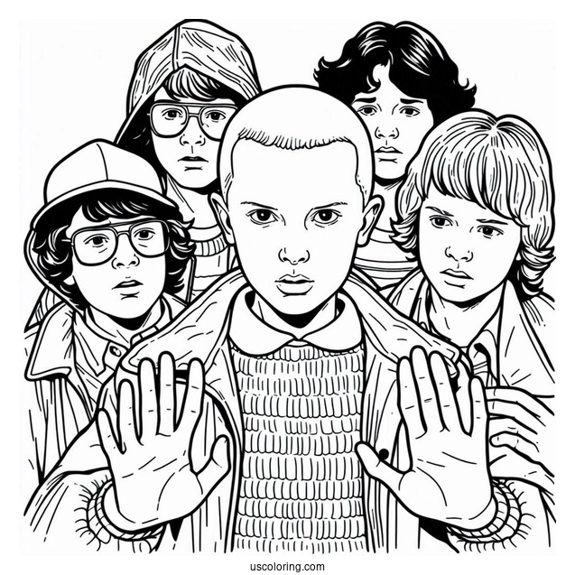 Eleven Protecting Her Friends Coloring Page