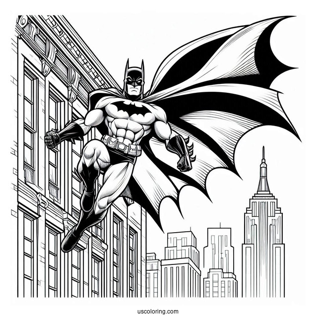 Batman With Cape Swinging From Building