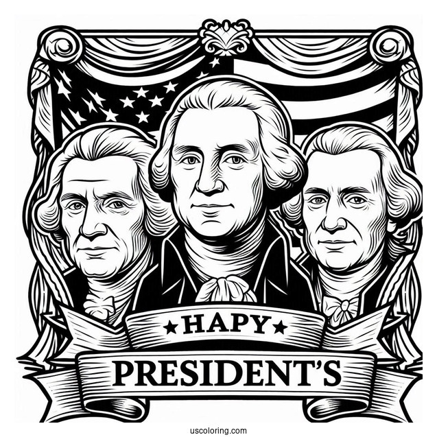 Founding Father s Portraits With President s Day Banner Coloring Page