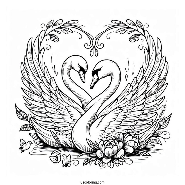 Swan Coloring Page Forming Heart Shape With Their Necks