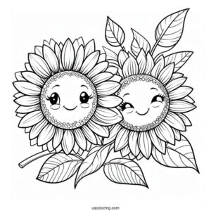Two Smiling Sunflowers To Color In