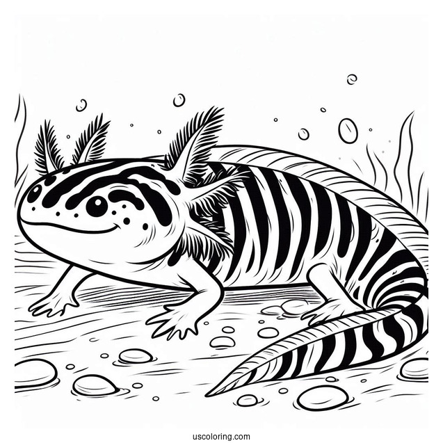 Striped Axolotl Coloring Page Swimming Towards The Sea Floor