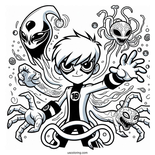 Ben 10 Coloring Page Of Ben Tennyson With Original Alien Transformations