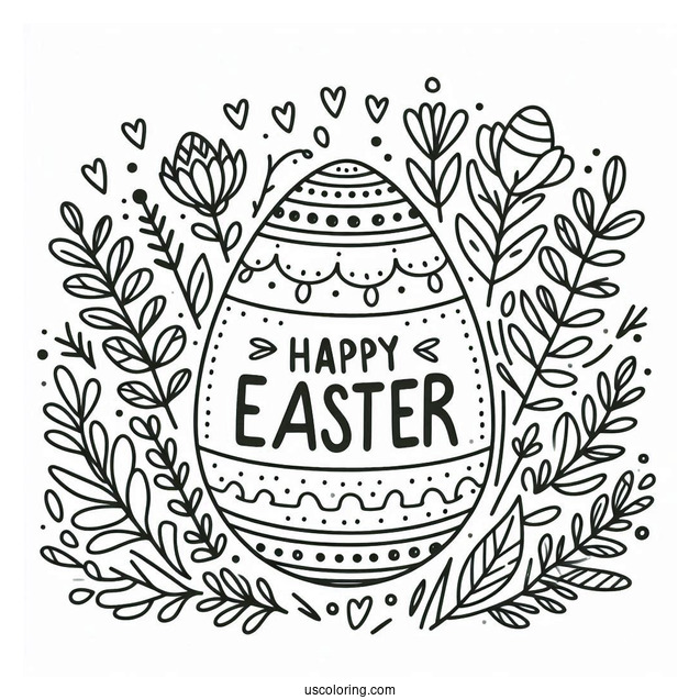 Egg With Happy Easter Coloring Page Words For Kids