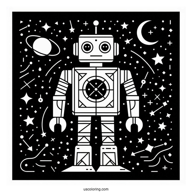 Geometric Robot With Starry Background