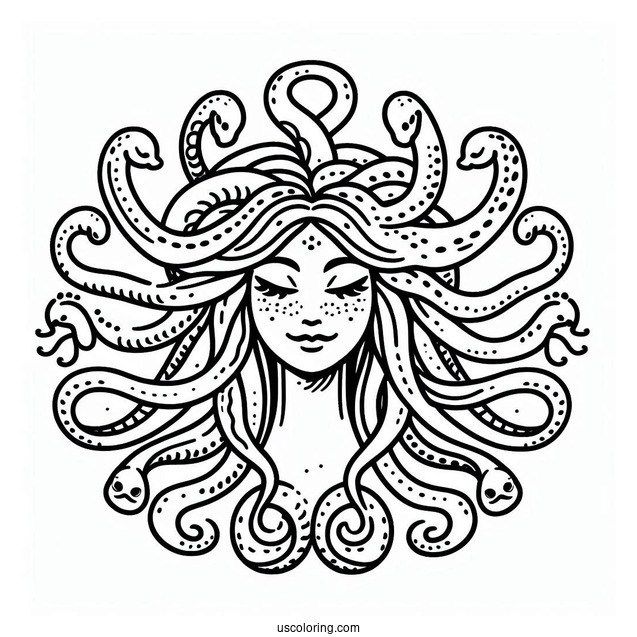 Easy Medusa Coloring Page Outline For Kids