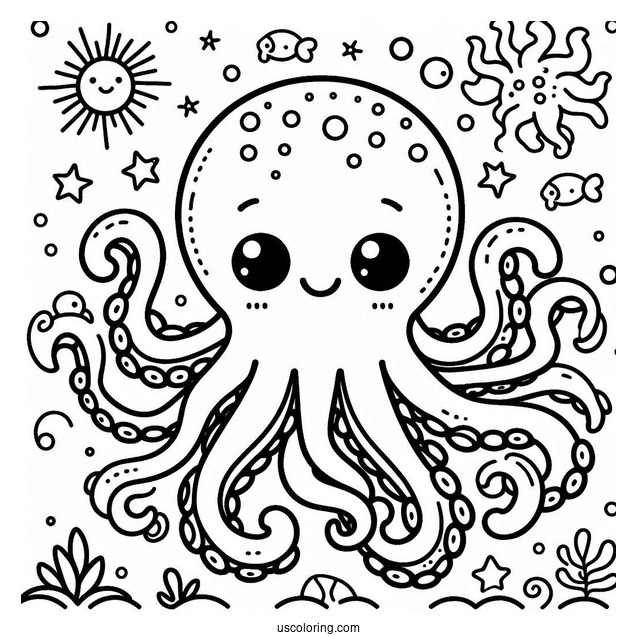 Smiling Cartoon Octopus Coloring Page