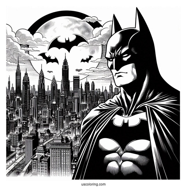 Dark Knight Batman Looking Over Gotham Coloring