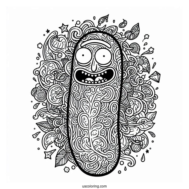 Detailed Trippy Pickle Rick Coloring Picture