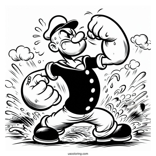 Popeye Coloring Page Punching Bluto