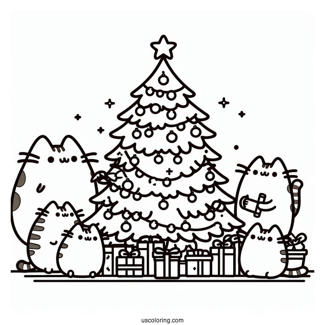 Pusheen And Friends Decorating Christmas Tree