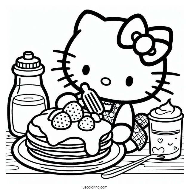 Hello Kitty Making Pancake Coloring Page For Kids