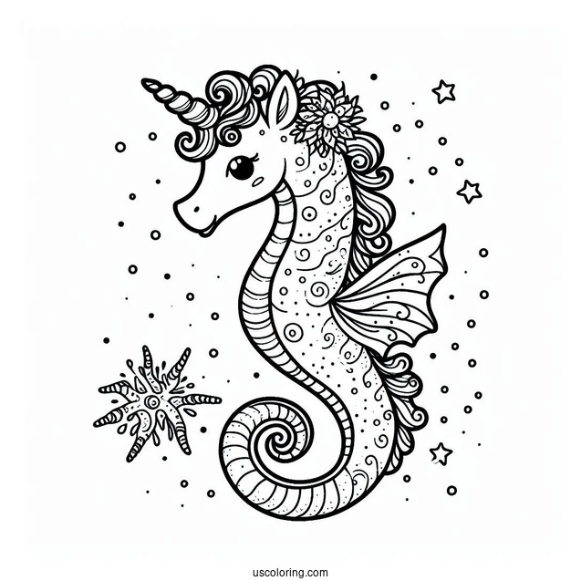 Coloring Page Of a Unicorn Seahorse