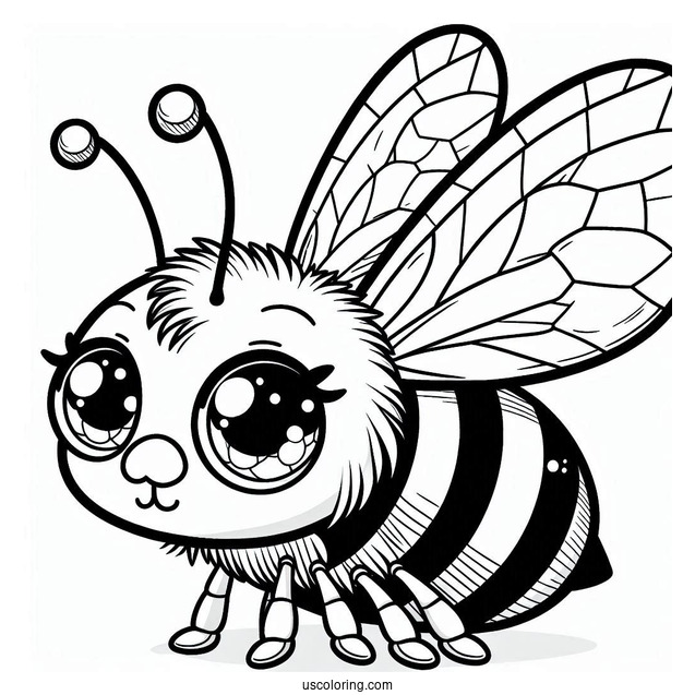Large Bee Coloring Page With Glossy Eyes