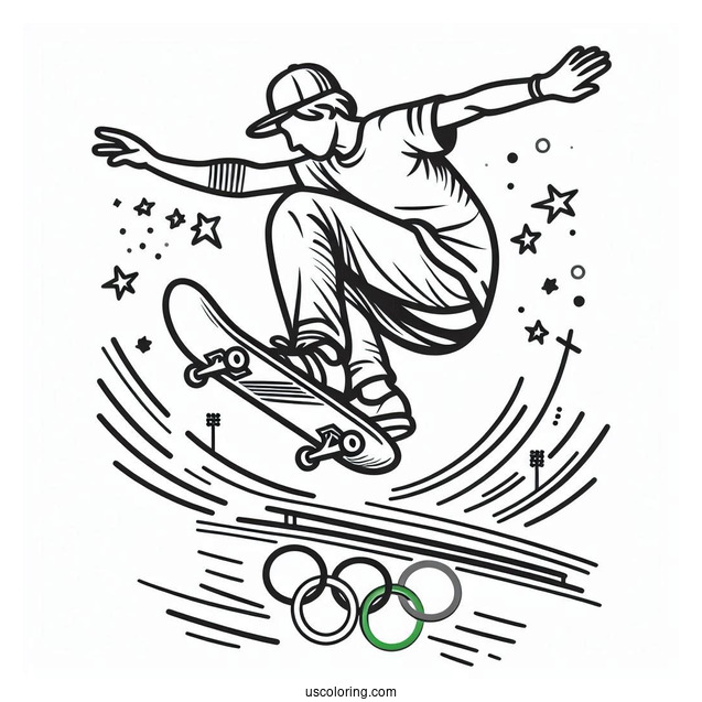 Professional Skateboarding Doing A Trick In The Olympics Coloring Page