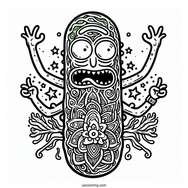 Detailed Trippy Pickle Rick Coloring Picture