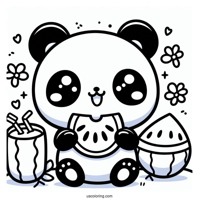 Kawaii Themed Panda With Watermelon