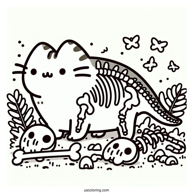 Pusheen T-Rex Dinosaur With Bones