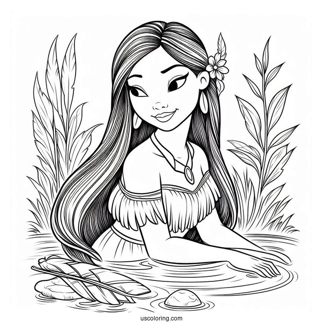 Muland And Pocahontas Coloring Sheet For Kids