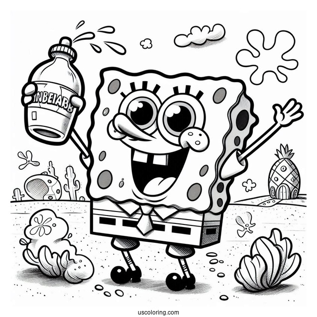 Harold SquarePants Coloring Page Holding Bottle