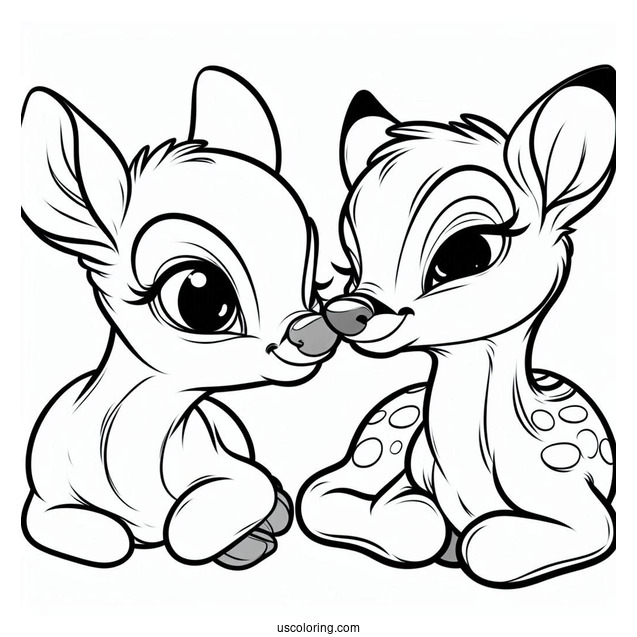 Bambi Nose-To-Nose With Faline Coloring Sheet