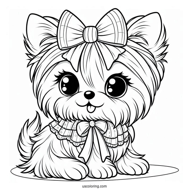 Kawaii Yorkshire Terrier With Ribbon To Color