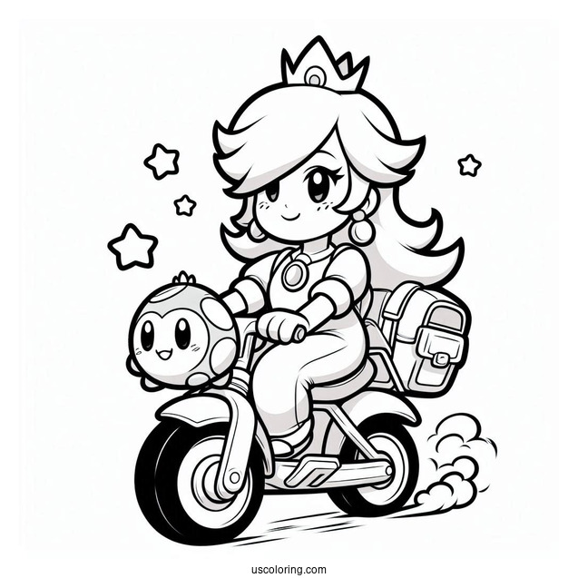 Rosalina Coloring Page Riding Bike With Luma In Mario Kart