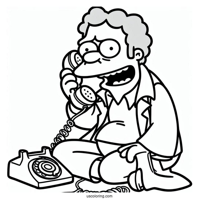 Simpsons Coloring Pages Of Moe Using His Prank Phone
