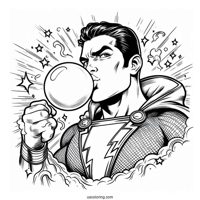 Shazam Blowing Bubblegum
