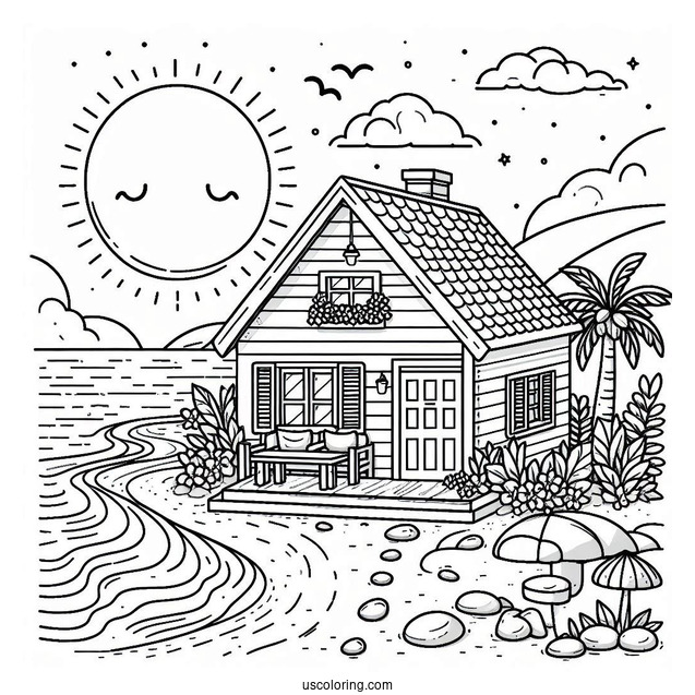 Beach Coloring Page House By The Shore