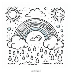 Rain Coloring Page Of Raindrops And Rainbows For Preschoolers