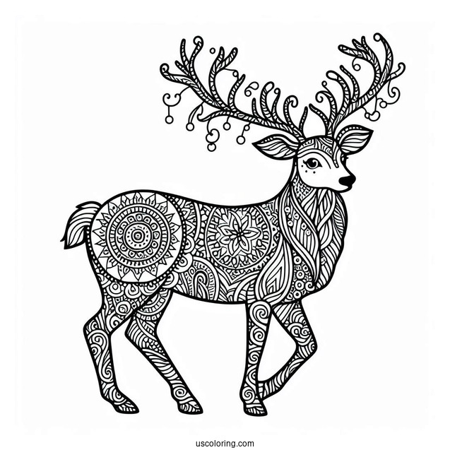 Detailed Reindeer Manadala Coloring Sheet