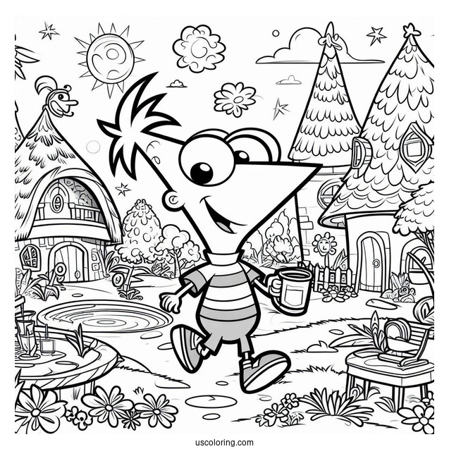 Phineas And Ferb Coloring Page In The Backyard