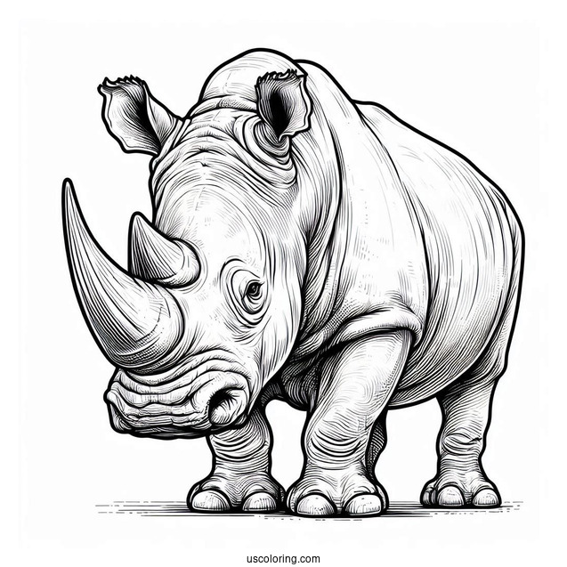 Coloring Page Of a Realistic Looking Rhino