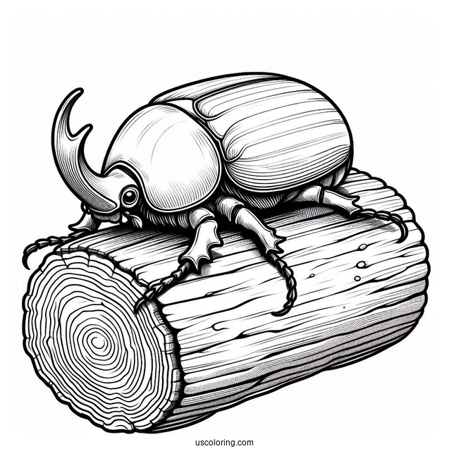 Hercules Beetle Coloring Page On A Log For Kids