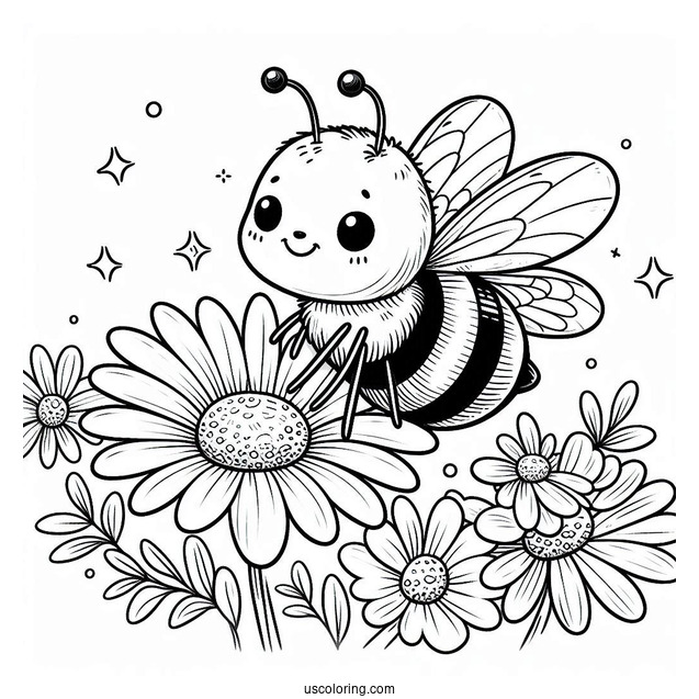 Pretty Little Bee Coloring Page Perched On A Daisy