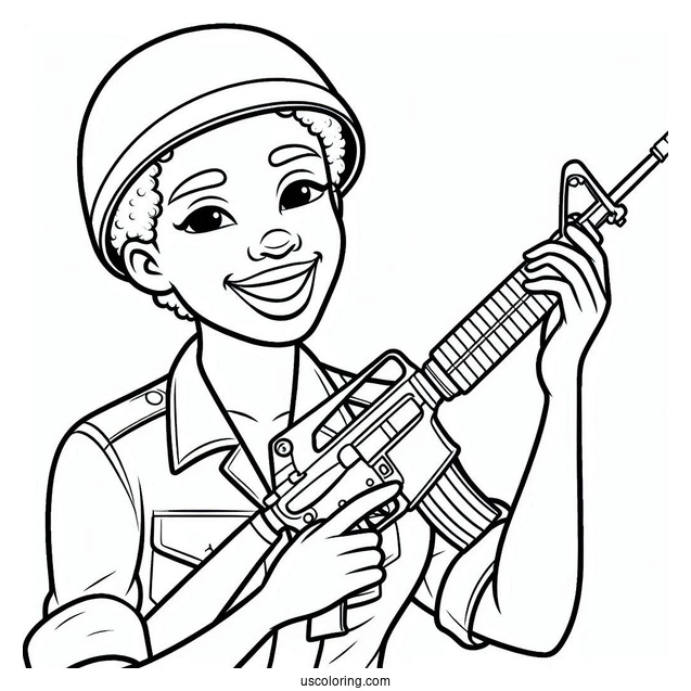 Easy Outline Of Smiling Soldier Coloring Page With Bayonet For Kids