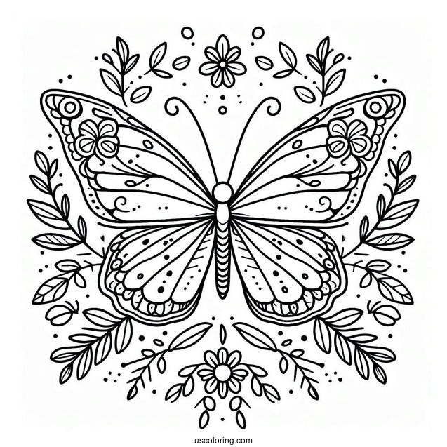 Butterfly With Floral Wings Coloring Page