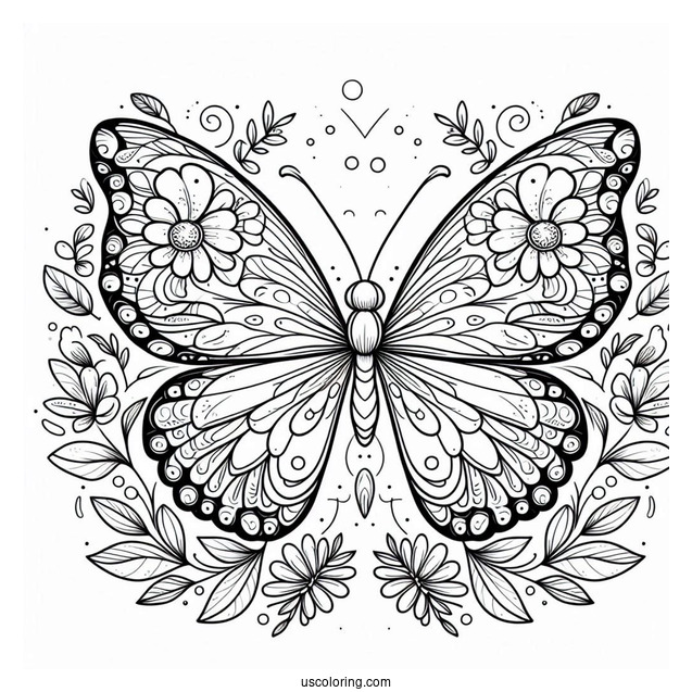 Butterfly With Floral Wings Coloring Page