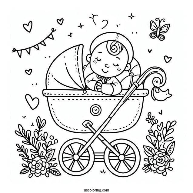Baby Coloring Page In A Stroller