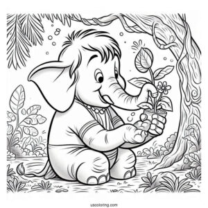 Jungle Book Coloring Page Of Hathi Holding Plant With His Trunk