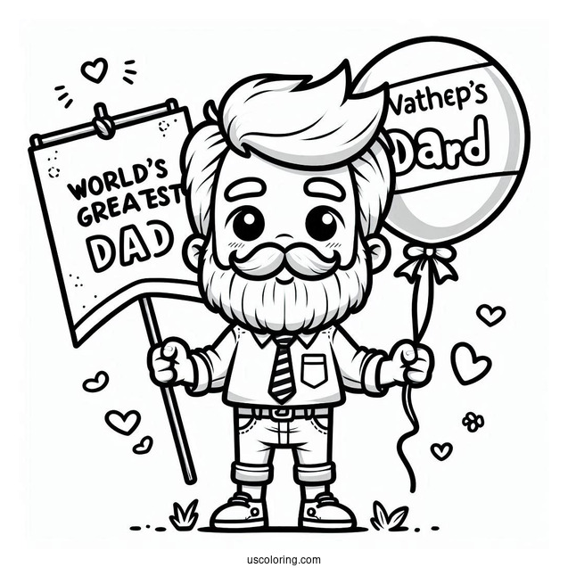 Father's Day Coloring Page Of Cartoon Father Holding World s Greatest Dad Sign
