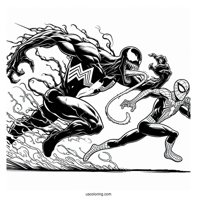 Venom And Carnage Coloring Page Chasing Spider Man